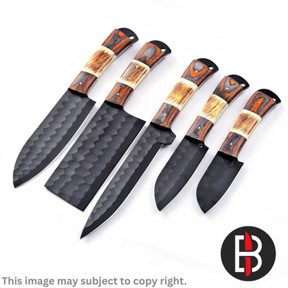 Camel Bone Carbon Steel Chef Set Hand Forged BBQ Chef Knives