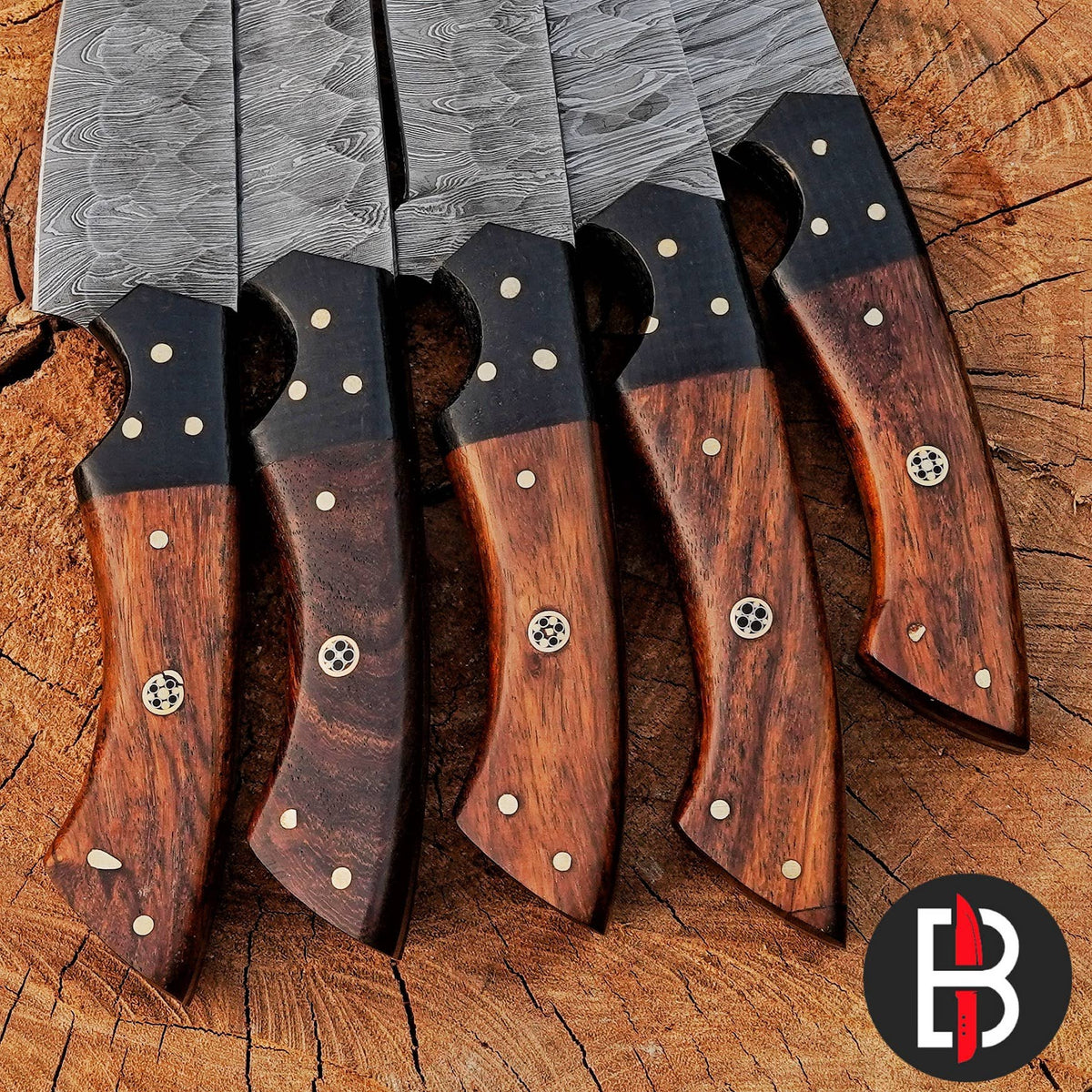 Damascus Steel Chef Set Hand Forged BBQ 5 Pcs Kitchen Knives