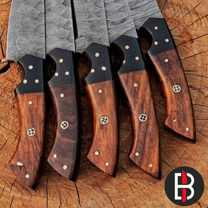 Damascus Steel Chef Set Hand Forged BBQ 5 Pcs Kitchen Knives