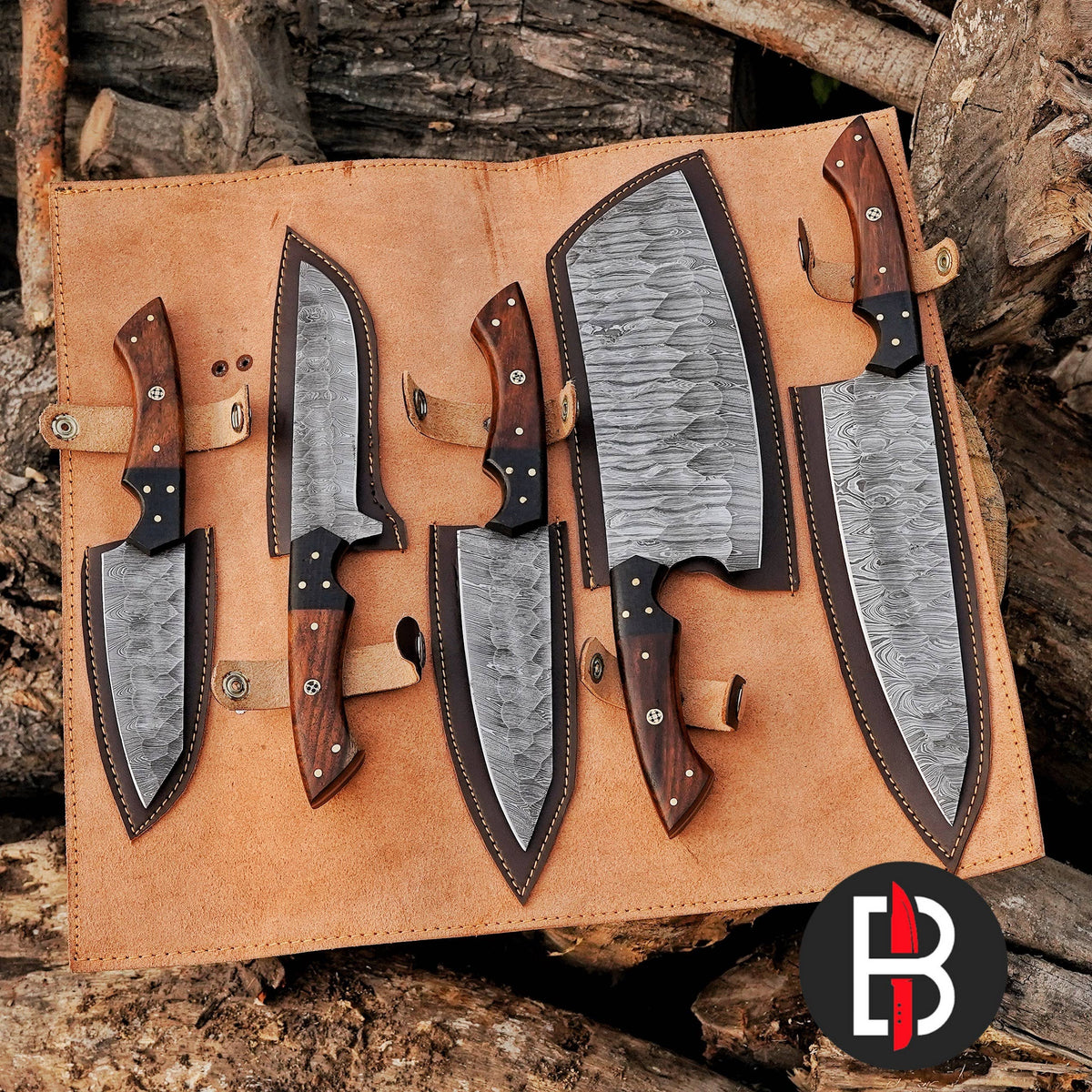 Damascus Steel Chef Set Hand Forged BBQ 5 Pcs Kitchen Knives