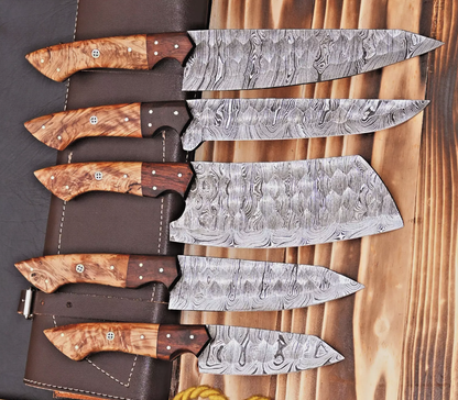 Damascus Steel Chef Set Hand Forged 5 Pcs BBQ Kitchen Knives