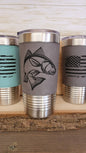 Fishing Leather Tumbler. Redfish Fishing Engraved Cup.: Rawhide